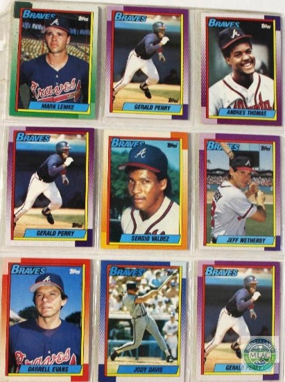 Sheet of Braves Baseball Cards produced by Topps 1990