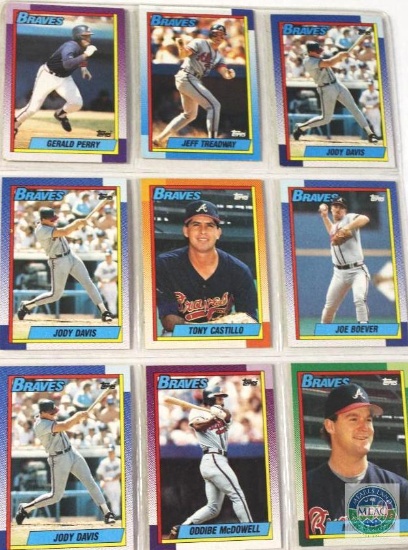 Sheet of Braves Baseball Cards produced by Topps 1990