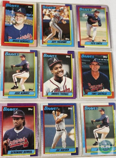 Sheet of Braves Baseball Cards produced by Topps 1990