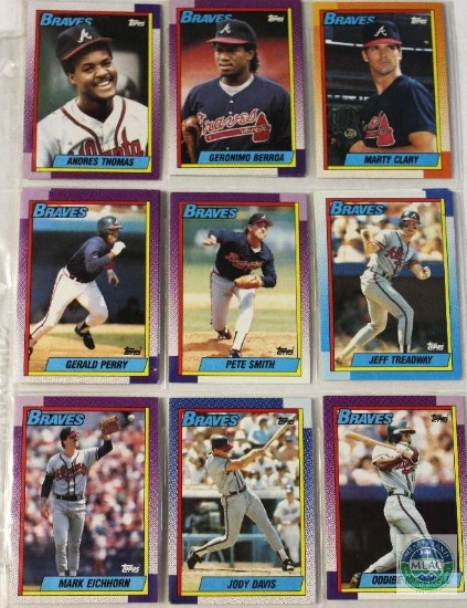 Sheet of Braves Baseball Cards produced by Topps 1990