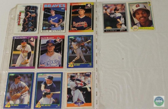 Sheet of Braves Baseball Cards 1982,1988,1989,1992