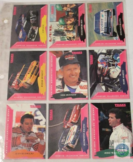 Sheet of TRAKS auto racing trading cards 1993