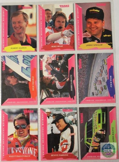 Sheet of TRAKS auto racing trading cards 1993