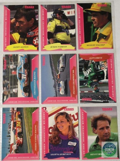 Sheet of TRAKS auto racing trading cards 1993