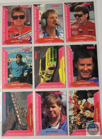 Sheet of TRAKS auto racing trading cards 1993