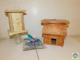 Wooden Bird House, Bee Trap, and Hummingbird Garden Spinner