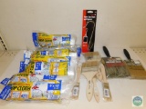 Lot of Paint Brushes, Drop Cloths, and Can Opener