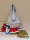 Lot of Cleaning Scrub Brushes, Small Broom and Dustpan Set