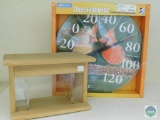 Indoor Outdoor Thermometer and Wooden Bird Feeder