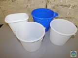Lot of 3 Plastic Buckets and 1 Small Waste Pail
