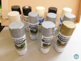 Lot 12 Cans Rust-Oleum Spray Paint Cans Hammered Metallic, Gloss Black & White