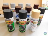 Lot 12 Cans Rust-Oleum Spray Paint Cans Gloss Gray, Brown, & High Heat Black