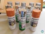 Lot 12 Cans Rust-Oleum Spray Paint Cans Metallic Silver & Chrome, and Bronze