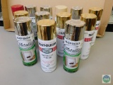 Lot of 12 Rust-Oleum Metallic Gold & Silver, Red and Cream Spray Paint