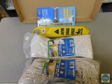 Lot of 2 Cotton Mop Heads, Squeegee, and Caution Hanger