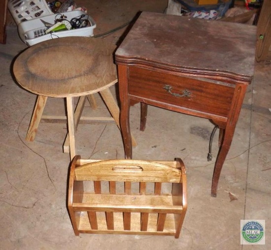 Wood Sewing Machine Table & Round Table & Magazine Rack