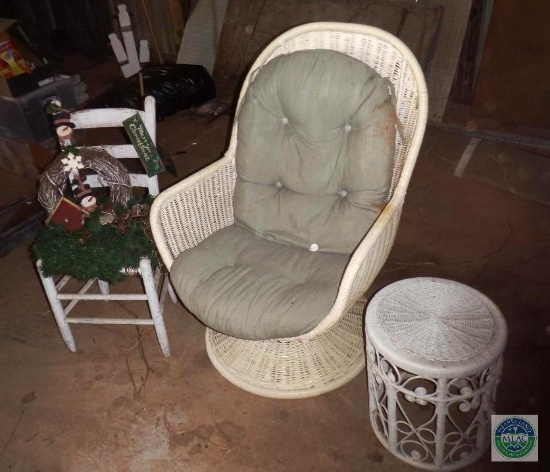 Wicker rocker Chair & Side Table & Decorative Wood Chair