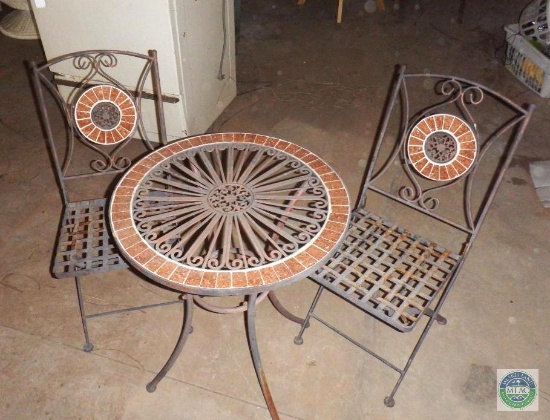 Metal & Tile Bistro Set Table & 2 Chairs