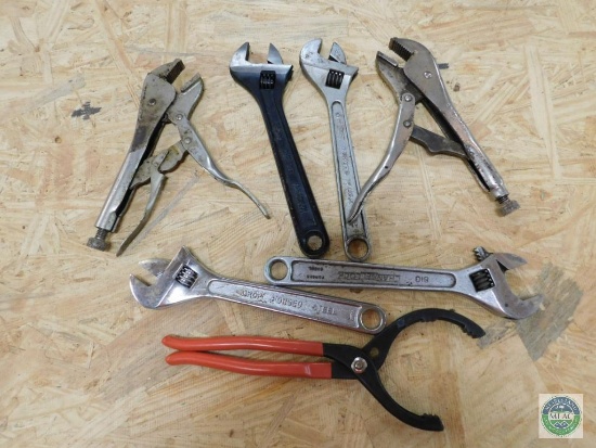 Lot of Adjustable Wrenches & Vise Grips