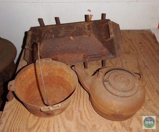 Antique Cast Iron Grill, Pot, and Kettle