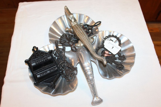 Serving Dish with Trivets, Match Holder & Nut Cracker