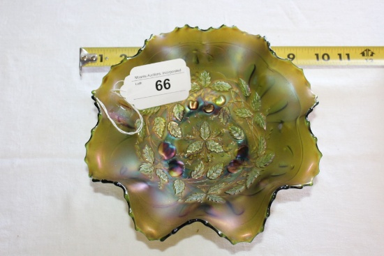 Northwood 3 Fruits Spatula Footed Green Bowl- 9" Dia.
