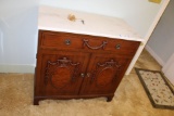 Mahogany or Walnut 1 Drawer over Cabinet w/Marble Top.