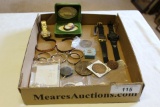 Box Lot of Watch Bezels, Watches, Medals.