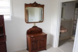 Walnut Wash Stand and Oak Wall Mirror.