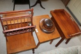 3 Wooden Side Tables, Magazine Rack and Hat Form.