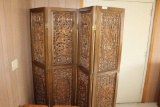 Wood Carved 4-Panel Dressing Screen.