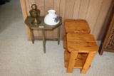 2 Pine End Tables, Green Wall Table and Aladdin Lamp.