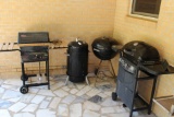 2 Gas Grills, Smoker and Charcoal Grill.