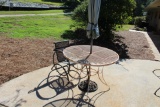 Wrought Iron Table w/Umbrella, Stand & Metal Rocker.