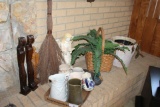 Lot of Pitchers, Duck, Wood Figurines, Basket.