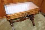 Very Ornate Carved Walnut Table w/Marble Top.