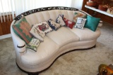 Curve Style Sofa with Carved Mahogany Trim.