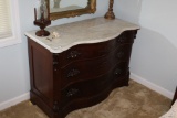 Curved Front Marble Top 3 Drawer Dresser.