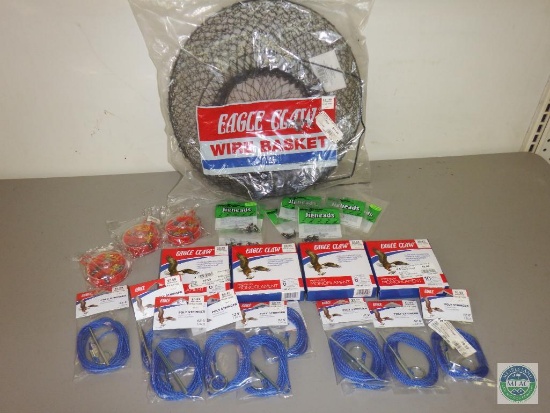 Lot Fishing String, Wire Basket, Weights, and Poly Strings