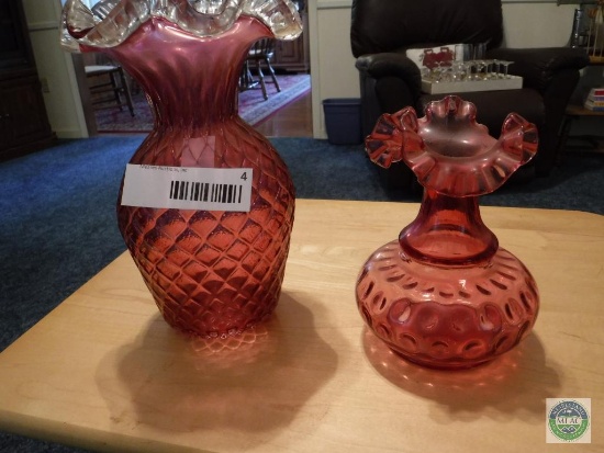 Fenton Cranberry Ruffled Edge Vases