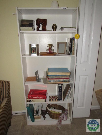 White bookcase and contents