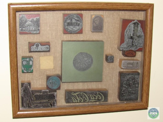 Collectible shadowbox of vintage ink stamps - Coca-Cola and more