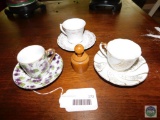 Set of 3 Teacups & Saucers Ornate Porcelain Sets