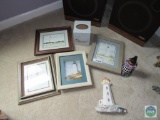 Large lot of lighthouse prints and decorative items