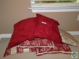 Lot 6 Throw Pillows Decorative Red & Tan Colors