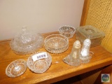 Lot of Glass possibly Crystal Dishes Salt & Pepper +