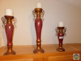 Lot of 3 Large Candle Sticks & Decorative Plate