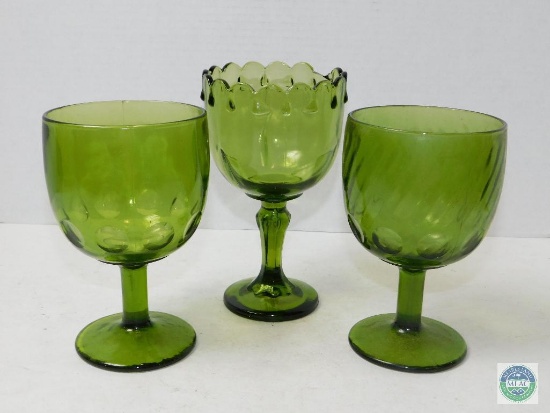 Lot of 3 Green Goblet Glasses