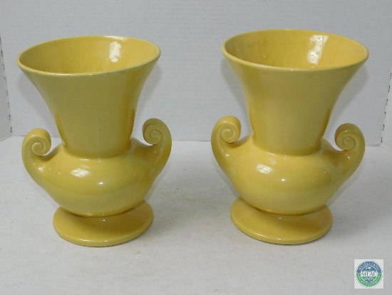 Lot of 2 McCoy Yellow Vases 8" high