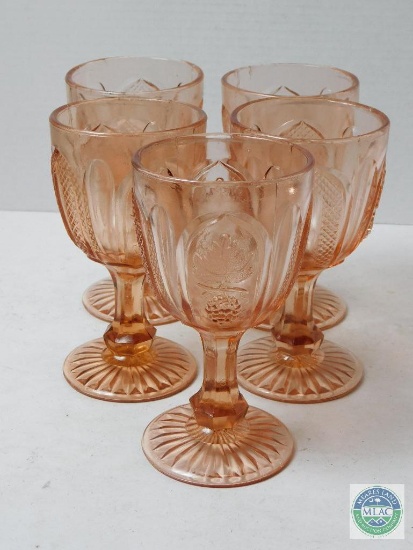 Lot of 5 Pink Tinted Goblet Glasses